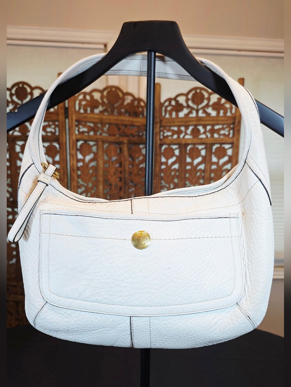 Coach Pebbled White Leather Hobo Bag
